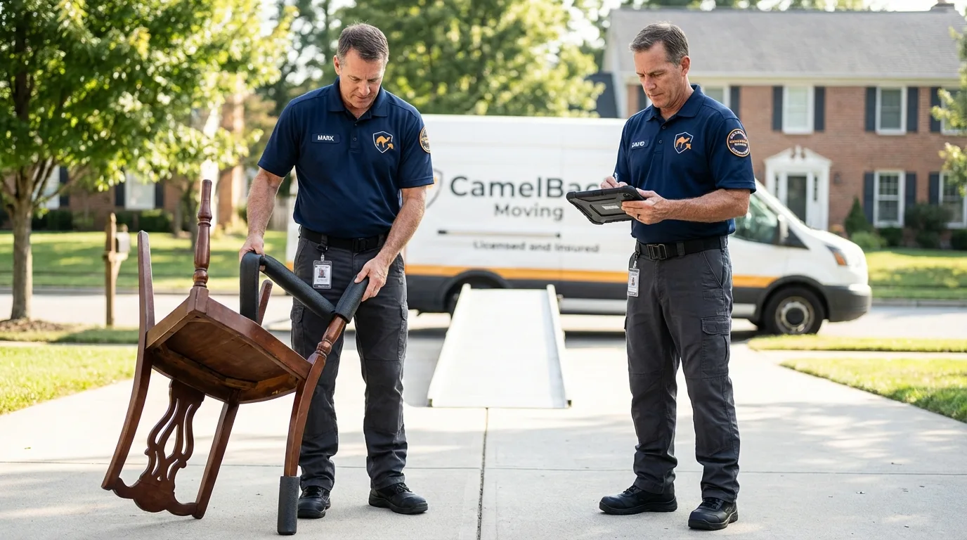 Movers inspecting furniture for damage prevention before loading in Frankfort, KY